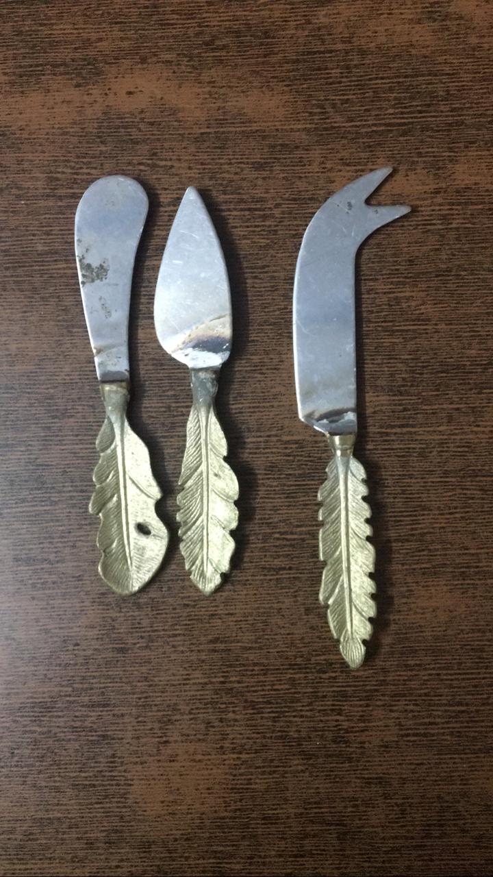 Silver Feather Cheese Knife Set (3pc)